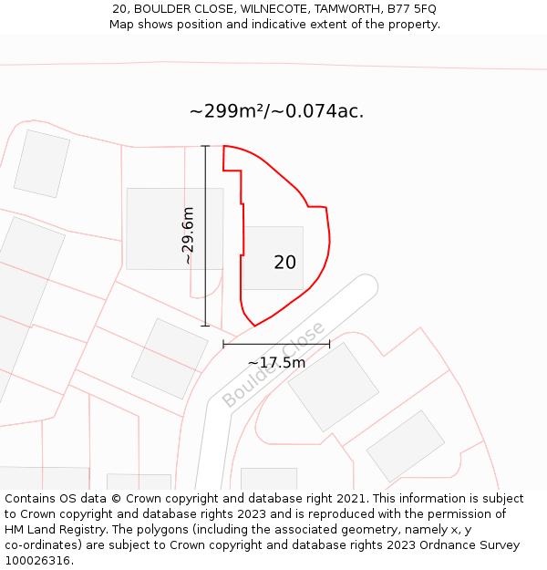 20, BOULDER CLOSE, WILNECOTE, TAMWORTH, B77 5FQ: Plot and title map