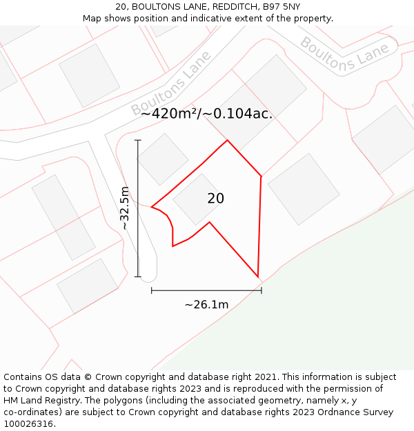 20, BOULTONS LANE, REDDITCH, B97 5NY: Plot and title map