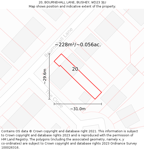 20, BOURNEHALL LANE, BUSHEY, WD23 3JU: Plot and title map