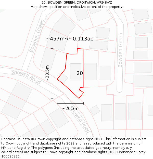 20, BOWDEN GREEN, DROITWICH, WR9 8WZ: Plot and title map