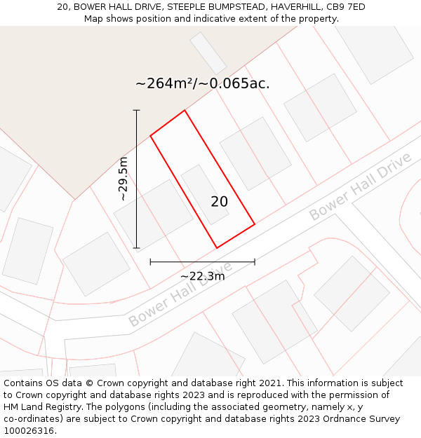 20, BOWER HALL DRIVE, STEEPLE BUMPSTEAD, HAVERHILL, CB9 7ED: Plot and title map