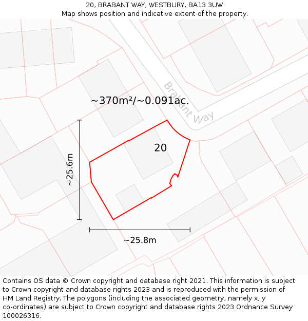 20, BRABANT WAY, WESTBURY, BA13 3UW: Plot and title map