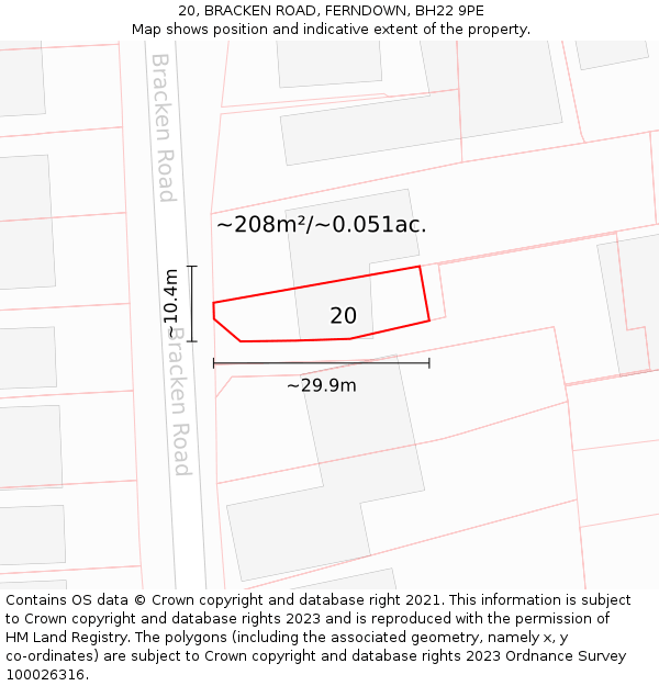 20, BRACKEN ROAD, FERNDOWN, BH22 9PE: Plot and title map