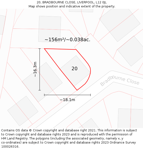 20, BRADBOURNE CLOSE, LIVERPOOL, L12 0JL: Plot and title map