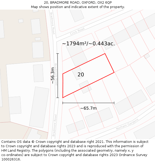 20, BRADMORE ROAD, OXFORD, OX2 6QP: Plot and title map