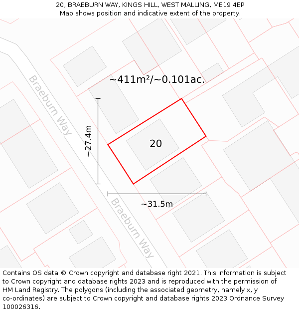 20, BRAEBURN WAY, KINGS HILL, WEST MALLING, ME19 4EP: Plot and title map