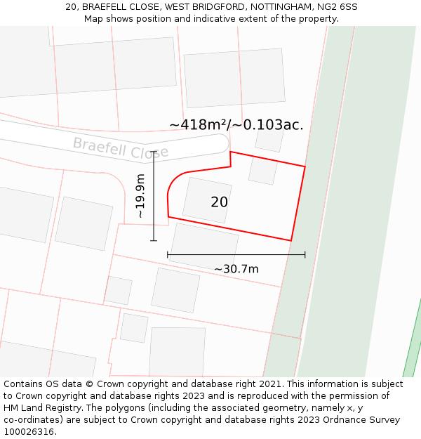 20, BRAEFELL CLOSE, WEST BRIDGFORD, NOTTINGHAM, NG2 6SS: Plot and title map