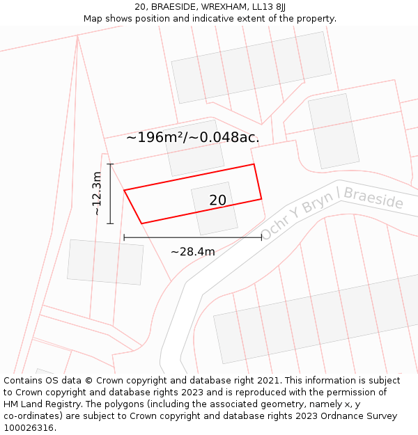 20, BRAESIDE, WREXHAM, LL13 8JJ: Plot and title map