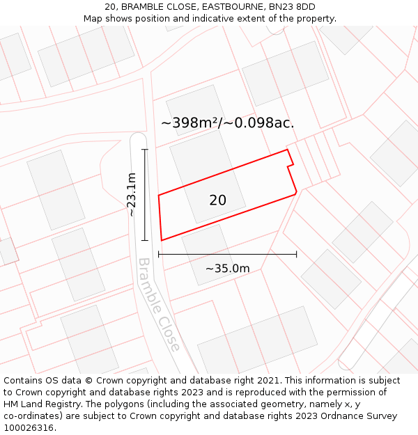 20, BRAMBLE CLOSE, EASTBOURNE, BN23 8DD: Plot and title map