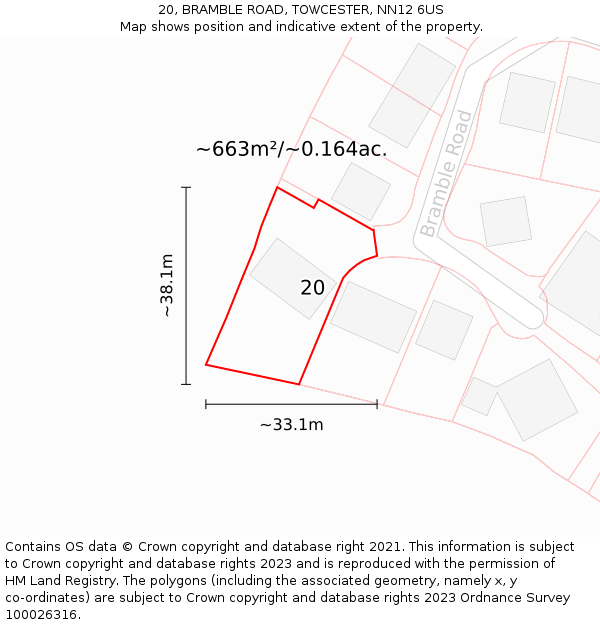 20, BRAMBLE ROAD, TOWCESTER, NN12 6US: Plot and title map