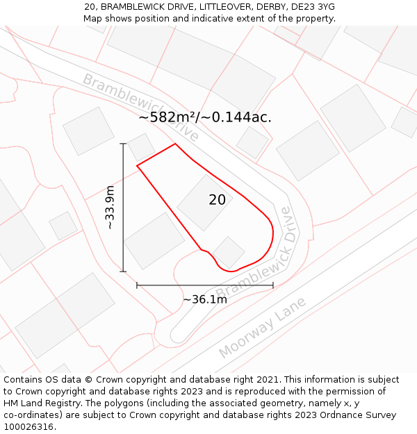 20, BRAMBLEWICK DRIVE, LITTLEOVER, DERBY, DE23 3YG: Plot and title map