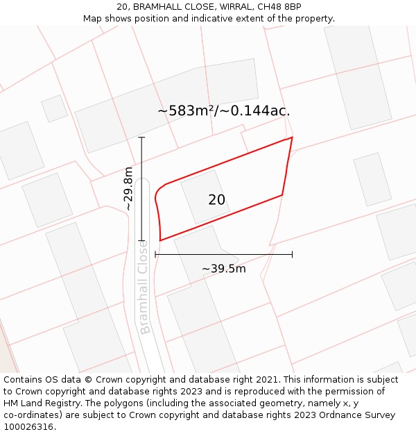 20, BRAMHALL CLOSE, WIRRAL, CH48 8BP: Plot and title map