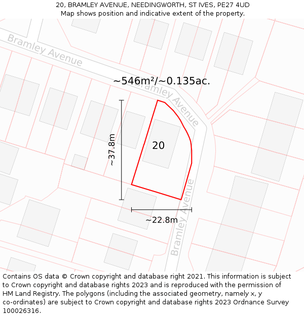 20, BRAMLEY AVENUE, NEEDINGWORTH, ST IVES, PE27 4UD: Plot and title map