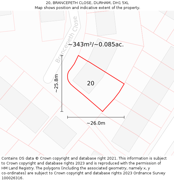 20, BRANCEPETH CLOSE, DURHAM, DH1 5XL: Plot and title map