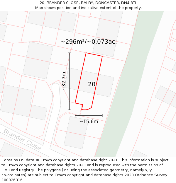 20, BRANDER CLOSE, BALBY, DONCASTER, DN4 8TL: Plot and title map
