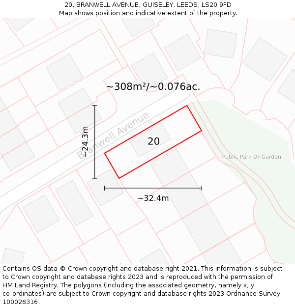 20, BRANWELL AVENUE, GUISELEY, LEEDS, LS20 9FD: Plot and title map