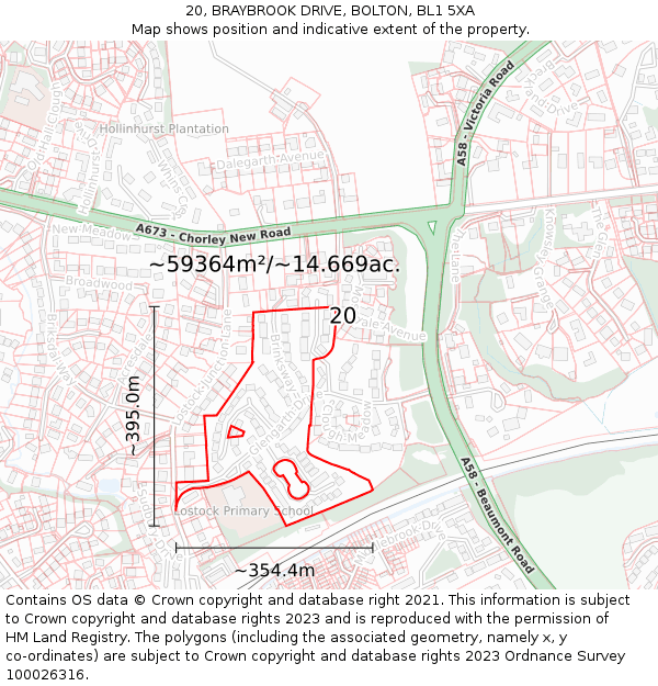 20, BRAYBROOK DRIVE, BOLTON, BL1 5XA: Plot and title map