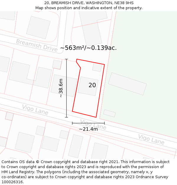 20, BREAMISH DRIVE, WASHINGTON, NE38 9HS: Plot and title map