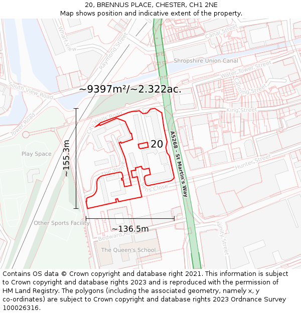 20, BRENNUS PLACE, CHESTER, CH1 2NE: Plot and title map