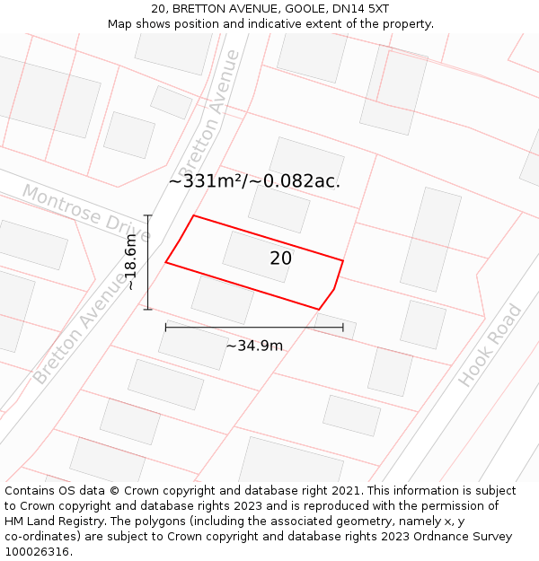 20, BRETTON AVENUE, GOOLE, DN14 5XT: Plot and title map