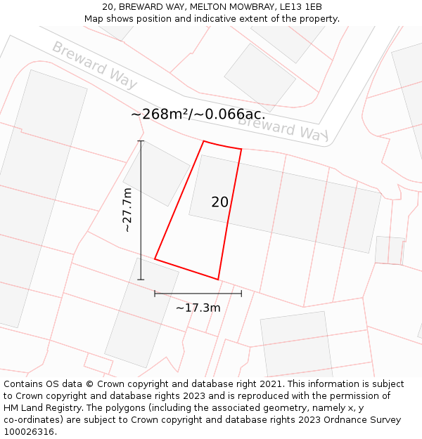 20, BREWARD WAY, MELTON MOWBRAY, LE13 1EB: Plot and title map