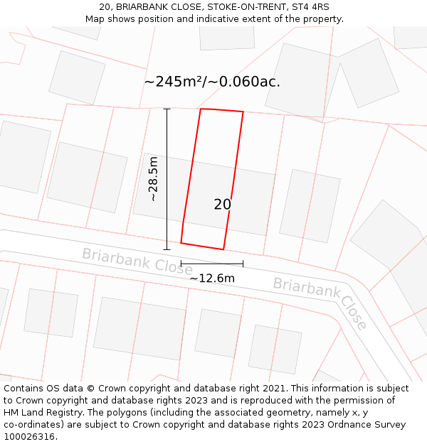 20, BRIARBANK CLOSE, STOKE-ON-TRENT, ST4 4RS: Plot and title map