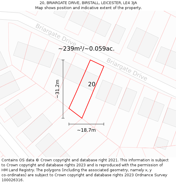 20, BRIARGATE DRIVE, BIRSTALL, LEICESTER, LE4 3JA: Plot and title map