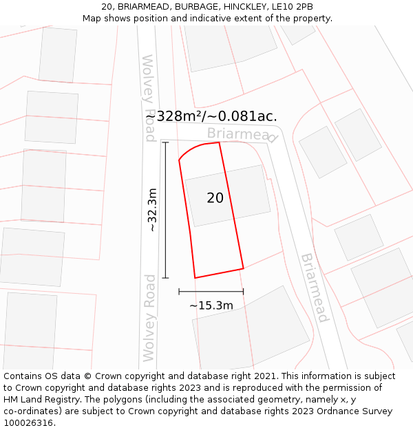 20, BRIARMEAD, BURBAGE, HINCKLEY, LE10 2PB: Plot and title map