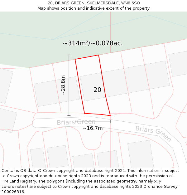 20, BRIARS GREEN, SKELMERSDALE, WN8 6SQ: Plot and title map