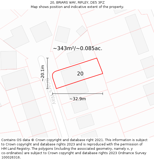 20, BRIARS WAY, RIPLEY, DE5 3PZ: Plot and title map