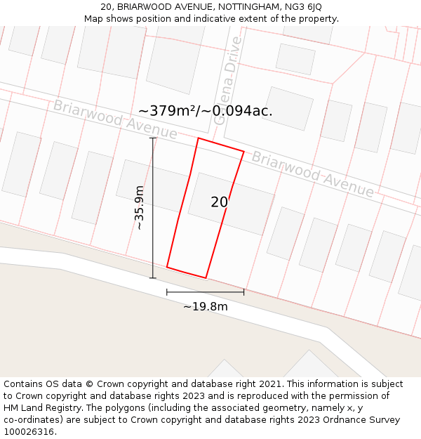 20, BRIARWOOD AVENUE, NOTTINGHAM, NG3 6JQ: Plot and title map