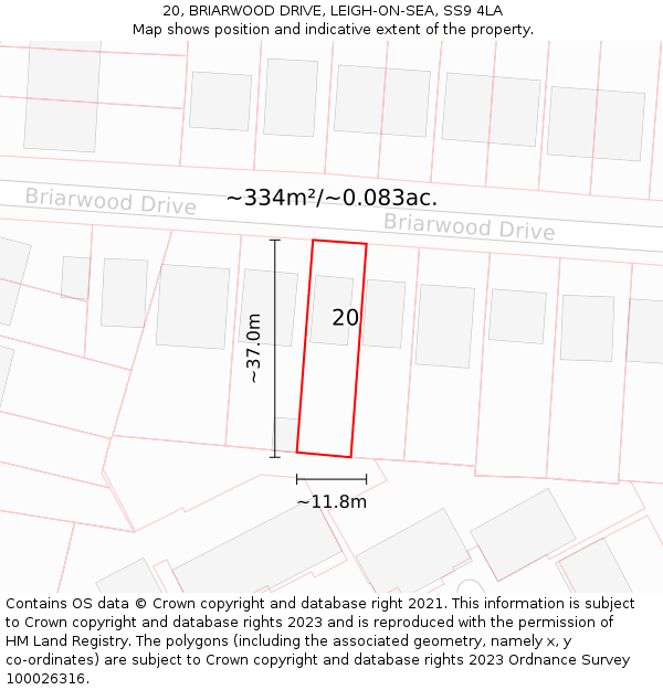 20, BRIARWOOD DRIVE, LEIGH-ON-SEA, SS9 4LA: Plot and title map