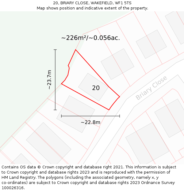 20, BRIARY CLOSE, WAKEFIELD, WF1 5TS: Plot and title map