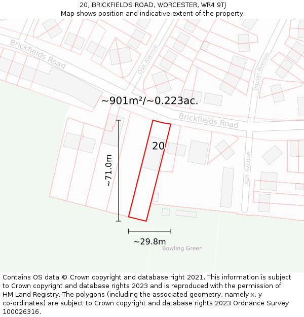 20, BRICKFIELDS ROAD, WORCESTER, WR4 9TJ: Plot and title map