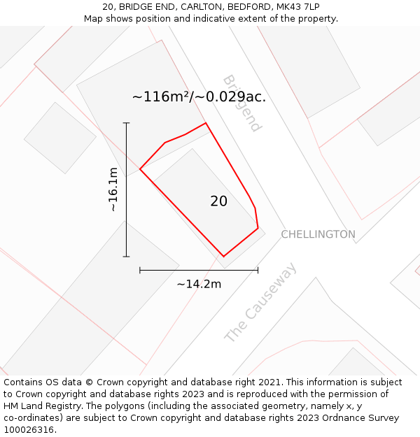 20, BRIDGE END, CARLTON, BEDFORD, MK43 7LP: Plot and title map