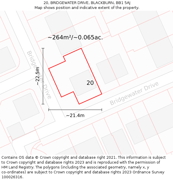 20, BRIDGEWATER DRIVE, BLACKBURN, BB1 5AJ: Plot and title map