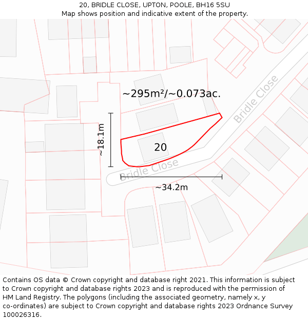 20, BRIDLE CLOSE, UPTON, POOLE, BH16 5SU: Plot and title map