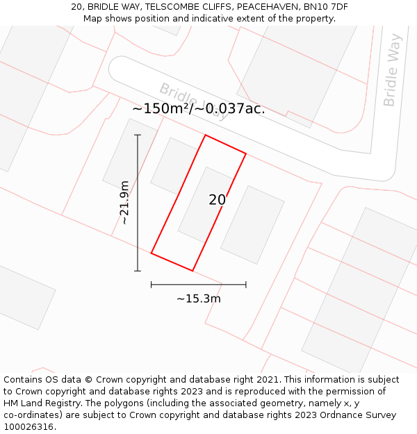 20, BRIDLE WAY, TELSCOMBE CLIFFS, PEACEHAVEN, BN10 7DF: Plot and title map