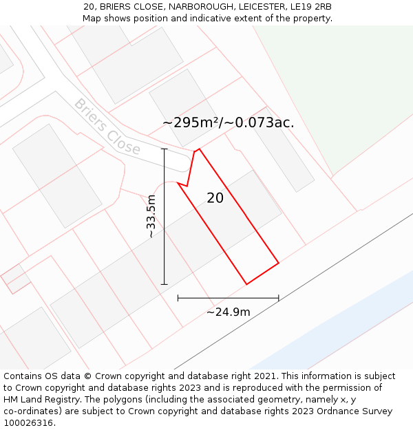 20, BRIERS CLOSE, NARBOROUGH, LEICESTER, LE19 2RB: Plot and title map