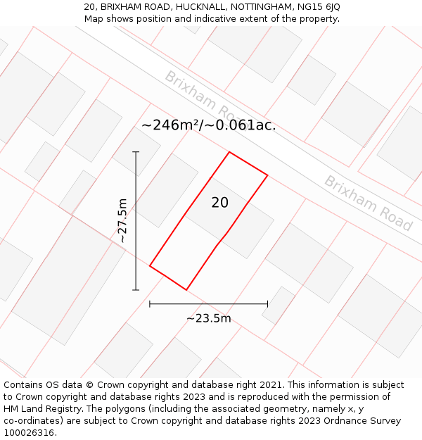 20, BRIXHAM ROAD, HUCKNALL, NOTTINGHAM, NG15 6JQ: Plot and title map