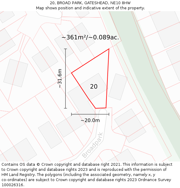 20, BROAD PARK, GATESHEAD, NE10 8HW: Plot and title map