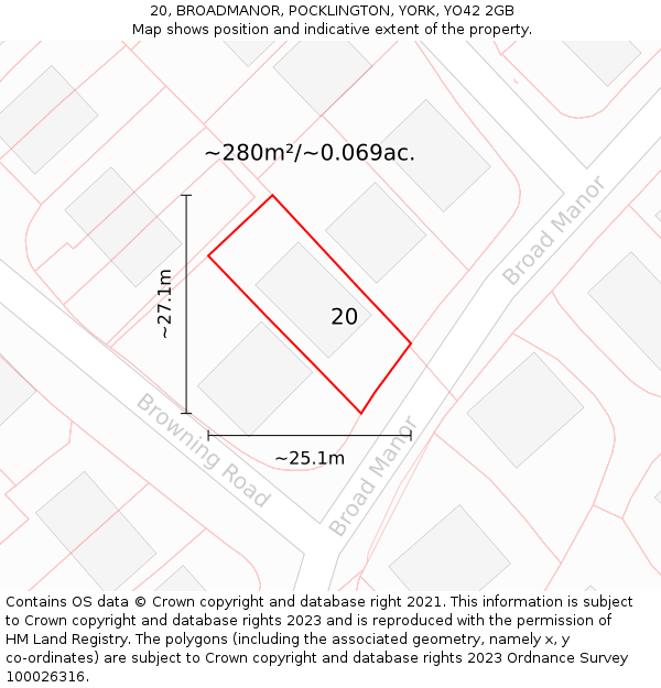 20, BROADMANOR, POCKLINGTON, YORK, YO42 2GB: Plot and title map