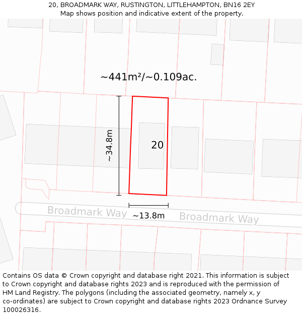 20, BROADMARK WAY, RUSTINGTON, LITTLEHAMPTON, BN16 2EY: Plot and title map