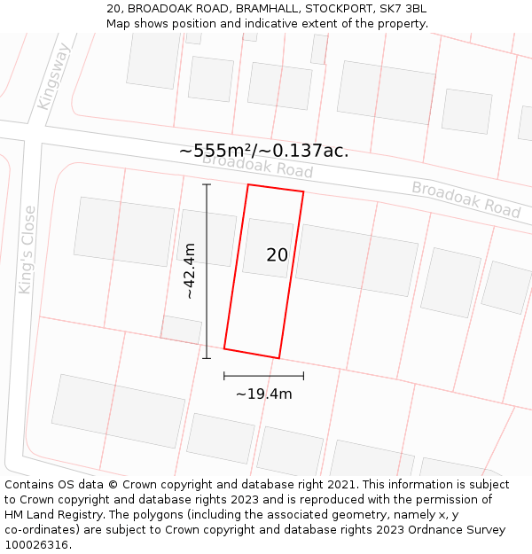 20, BROADOAK ROAD, BRAMHALL, STOCKPORT, SK7 3BL: Plot and title map