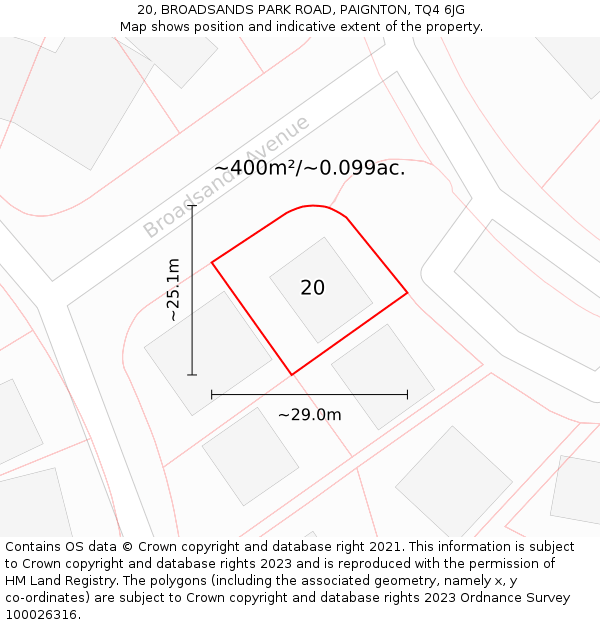 20, BROADSANDS PARK ROAD, PAIGNTON, TQ4 6JG: Plot and title map