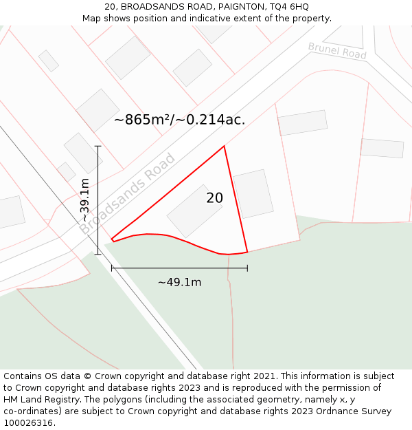 20, BROADSANDS ROAD, PAIGNTON, TQ4 6HQ: Plot and title map