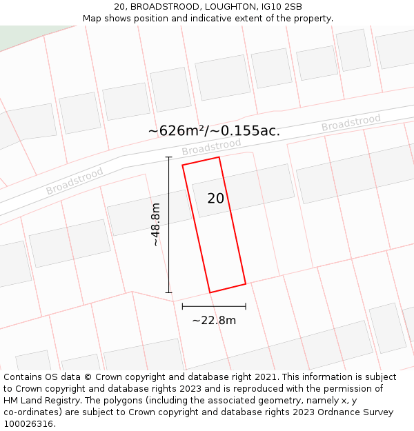 20, BROADSTROOD, LOUGHTON, IG10 2SB: Plot and title map