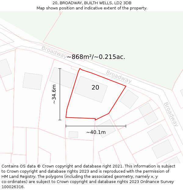 20, BROADWAY, BUILTH WELLS, LD2 3DB: Plot and title map