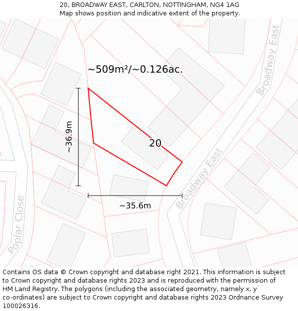 20, BROADWAY EAST, CARLTON, NOTTINGHAM, NG4 1AG: Plot and title map