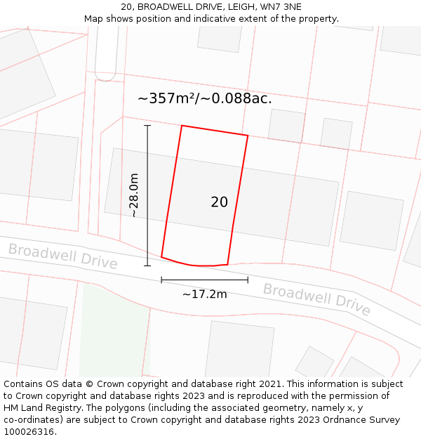 20, BROADWELL DRIVE, LEIGH, WN7 3NE: Plot and title map